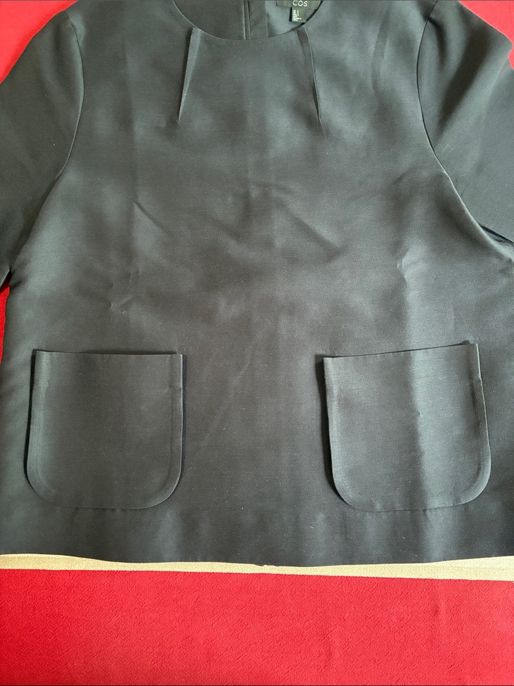 COS structured navy blue 3/4 length top Size 8 w/pockets & zipper on the back - Picture 6 of 8